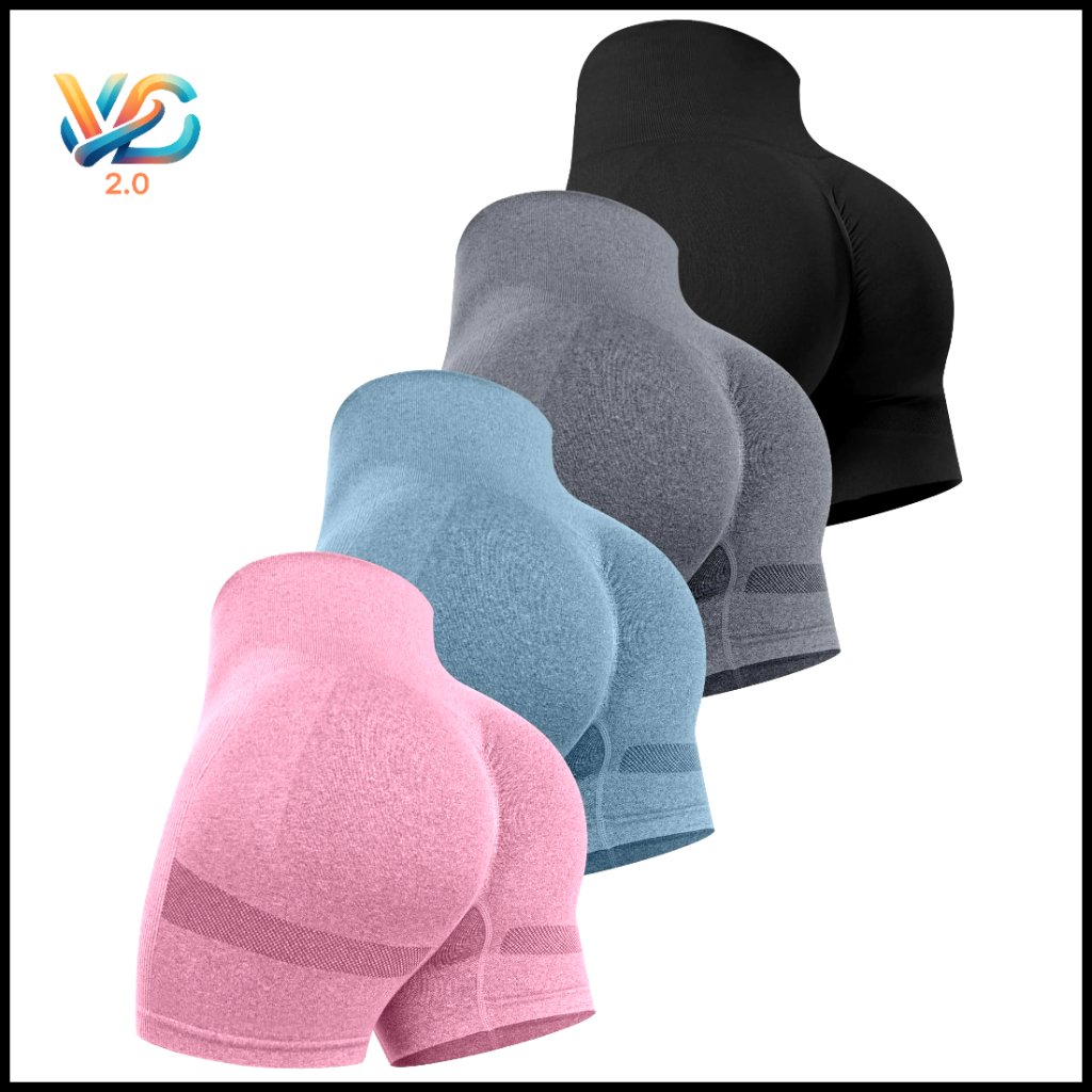 High Waisted Seamless Workout Shorts, Butt Lifting Scrunch, 4 Pack
